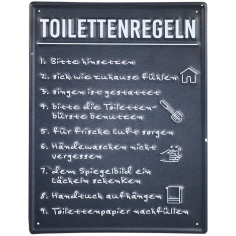 Retro Blechschild Sprüche 40x30cm Metallschild Wandbild Wandtafel Wanddeko Familienregeln Familie Toilettenregeln Kloregeln WC Nostalgie Vintage - Toilettenregeln