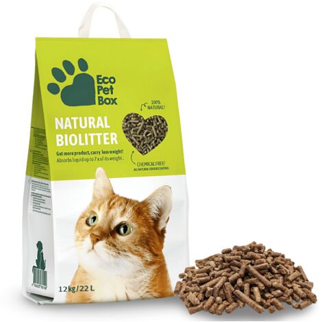 Bio Katzenstreu Pellets 22 L natürliches Einstreu 100% biologisch aus Heu, kompostierbar Öko Streu für Katzen, extrem saugfähig und geruchsbindend 4x 3kg