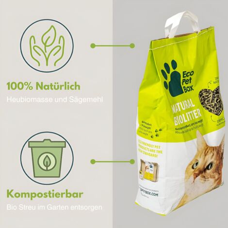 Bio Katzenstreu Pellets 22 L natrliches Einstreu 100% biologisch aus Heu,  kompostierbar ko Streu fr Katzen, extrem saugfhig und geruchsbindend 4x  3kg