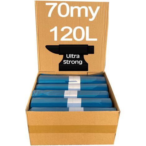 1 Karton Schwerlast Müllsäcke, 10 Rollen à 15 QUALITY PLUS Müllbeutel, Müllsäcke blau, Mülltüten extrem reißfest, 120l, 700x1100mm, 70my speziell für Gewerbe, Bau, Bauschutt und Garten