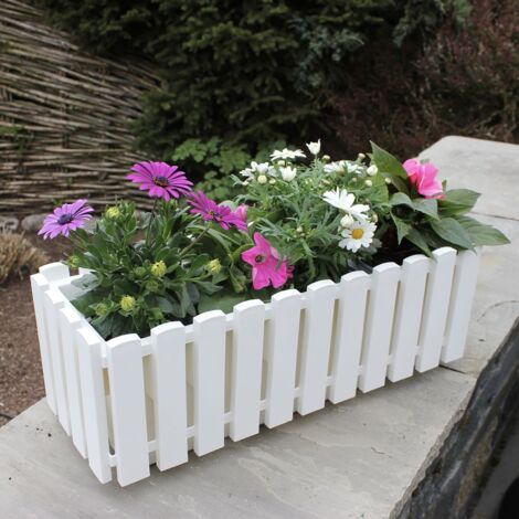 2erSet Blumenkasten weiß Balkonkasten Landhausstil Blumentopf Zaun
