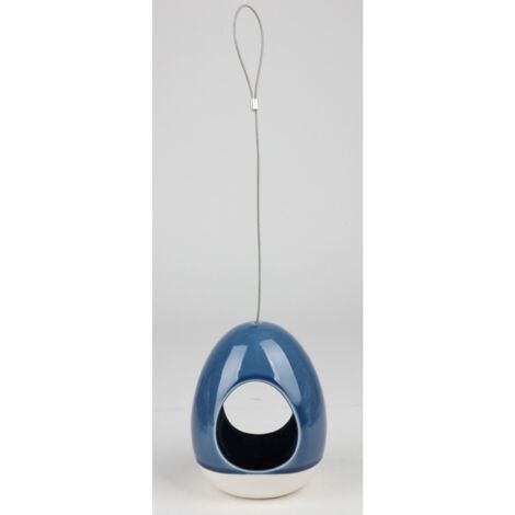 Futterhaus und Wasserspender für Vögel aus Keramik, in Blau, Vogelhäuschen für Körner, Samen, Hängend für den Garten, ideal für Herbst und Winter, Neu
