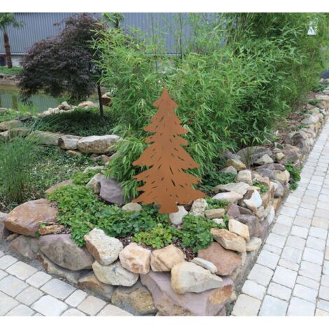 Gartenstecker Tannenbaum, Höhe 107cm, aus Metall im rustikalen Stil, perfekte Garten-Dekoration für Weihnachten, Winter und Advent, stabiler Erdspieß (1/5)