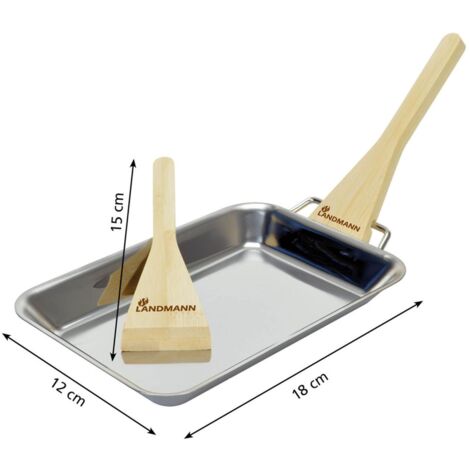 Servierpfanne 2er Set rund 15x6x22,5cm Eisen Bambus Pfanne Bambusbrett Tischgeschirr Servierpfännchen zwei Griffe