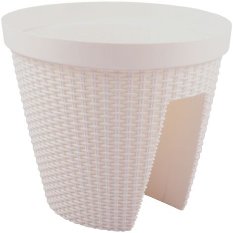 Geländertopf Rattan-Optik Balkontopf Balkonkasten Hängetopf Blumentopf Balkon - cremeweiß