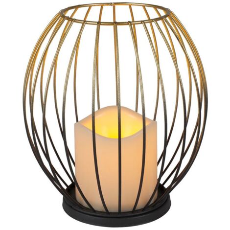 Metall-Laterne Gold mit LED-Kerze warmweiß Timer und Flackereffekt 17,5cm
