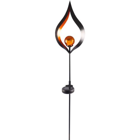 Solar Metall-Gartenstecker 95cm LED Glaskugel Gartendeko Mond Tropfen Flamme TOP - Flamme