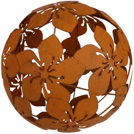 Metall Dekokugel Blüten Rostbraun 21cm Gartenkugel Gartendeko Metalldeko Blumen