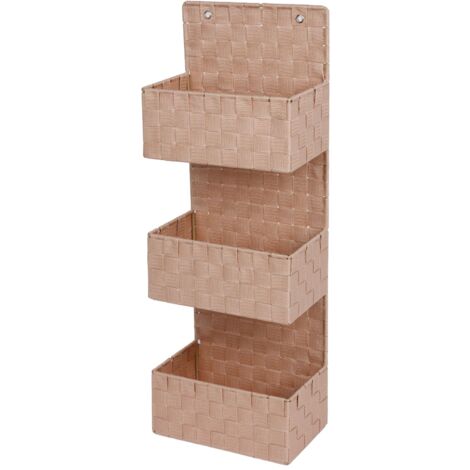 Hängeregal mit 3 stabilen Körben Badezimmerregal Wandregal Stoffregal Organizer - beige