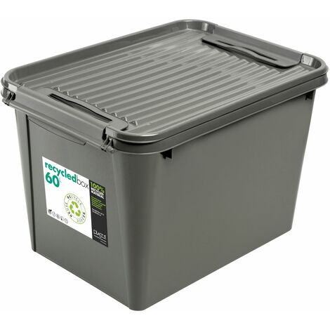 Aufbewahrungsbox Recycled Deckel 60L Grau Allzweck Rollenbox Spielzeugkiste