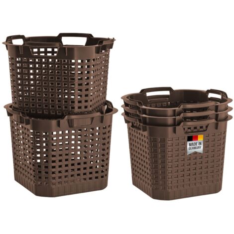 5x Erntekorb Kartoffelkorb Gartenkorb lebensmittelecht, 25L Laubkorb Obstkorb 40x40cm Drehstapelkorb - Kunststoffkorb stapelbar, braun, extrem robust