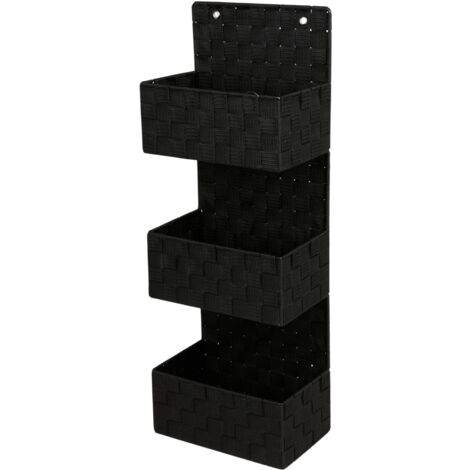 Hängeregal mit 3 stabilen Körben Badezimmerregal Wandregal Stoffregal Organizer - schwarz