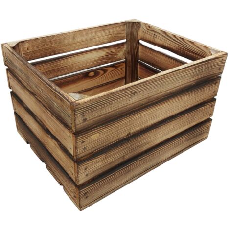 Deko-Holzkiste natur geflammt Obstkiste Weinkiste Beistelltisch Schuhregal Deko - geflammt - offen, 20 x 20 x 23.5 cm