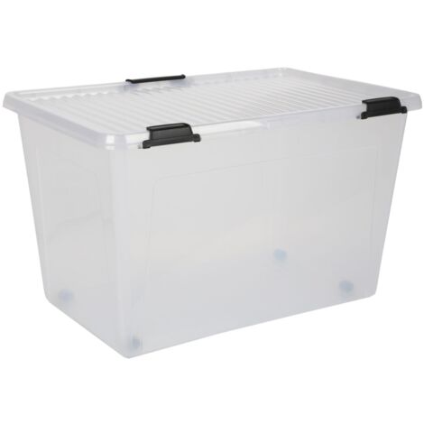 Scharnierbox 52L Aufbewahrungsbox Spielzeugkiste 60x40x35cm Transparent  Deckel