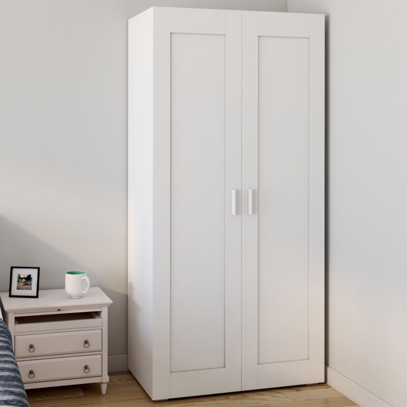 Armoire 2 portes VITO blanc penderie 80 cm avec étagères rangement maxi capacité 2