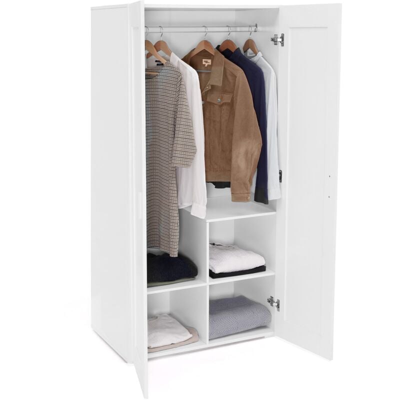 Armoire 2 portes VITO blanc penderie 80 cm avec étagères rangement maxi capacité 4