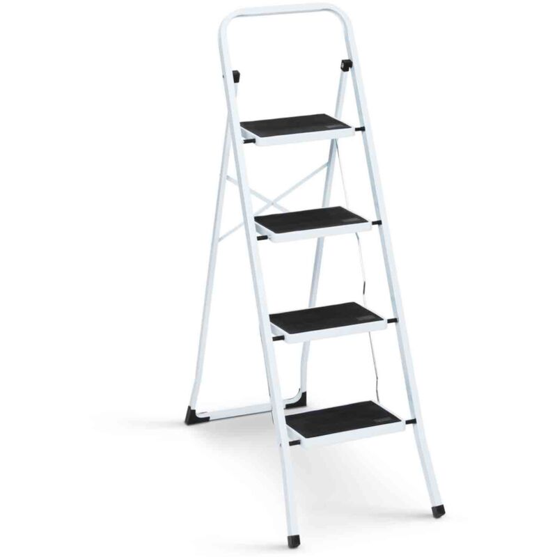 Escabeau Pliable 4 Marches BAOYOUNI En Aluminium Léger - Pédales Antidérapantes Extra-Larges, 150 Kg, Portable Pour Maison, Cuisine, Jardin & Bureau - Noir + Grain De Bois