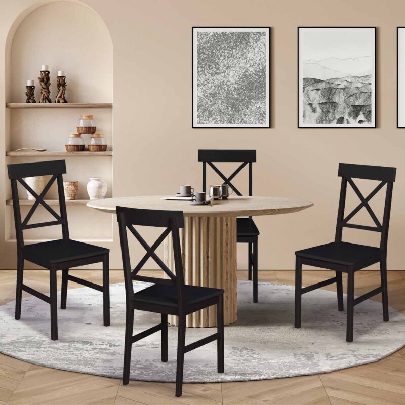 HOMCOM Lot de 4 chaises de Salle à Manger Chaise de cuicine Grand Confort  Pieds en Bois Lin 47 x 55 x 100 cm
