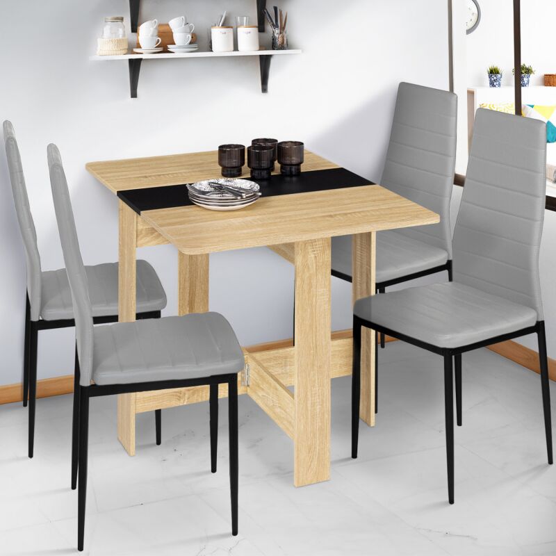 Table console pliante noire plateau bois double rangement - EDI