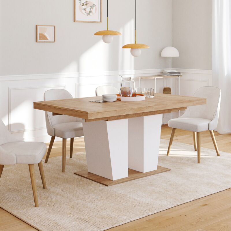 Table Console Extensible Michel - Bois Blanc Et Effet Hêtre, 10 Personnes, 235 Cm | Transformable En Console D'entrée, 4 Rallonges - 5