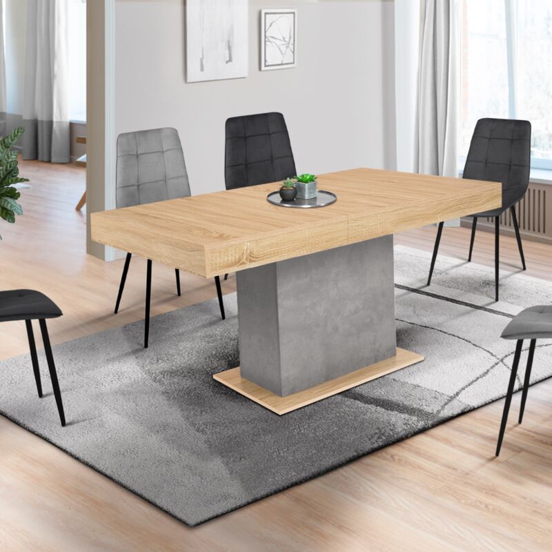 Table à Manger Extensible Alicia 160-200 Cm - Plateau Bois Foncé, Pied En X Noir - 6 à 10 Personnes