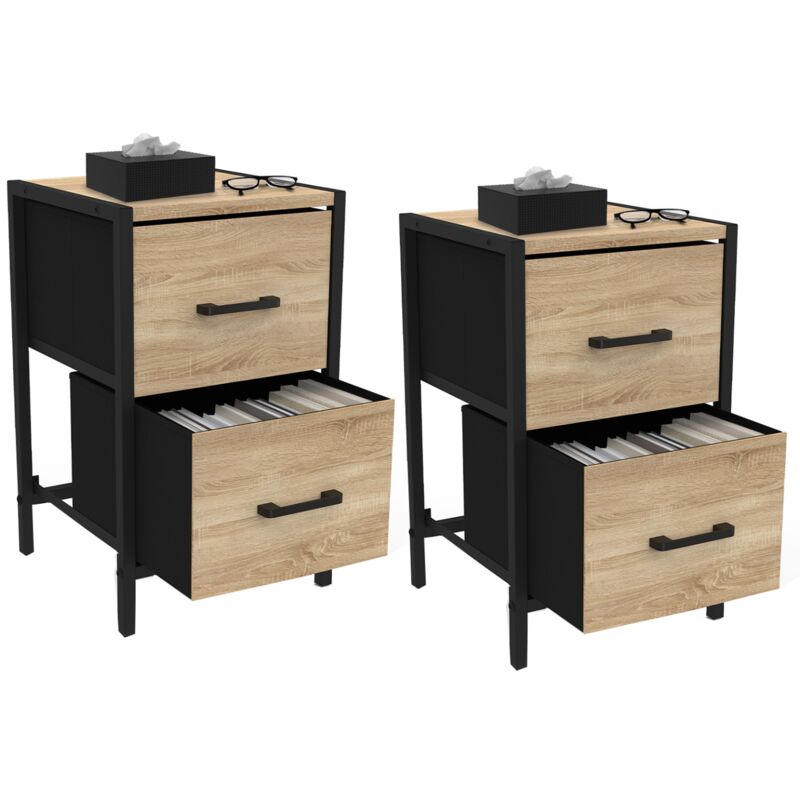 Table De Chevet Beliani SEZANNE – Blanc Cassé – 2 Tiroirs – Pieds Métal Noir