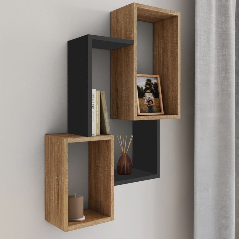 Etagère sur pied ID Market Etagère à double position TANIA bois noir et Etagère sur pied ID Market Etagère à double position TANIA bois noir et