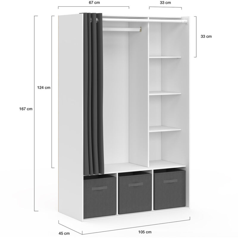 IDMARKET Dressing extensible double XXL MERYL 120/180 cm blanc avec IDMARKET Dressing extensible double XXL MERYL 120/180 cm blanc avec