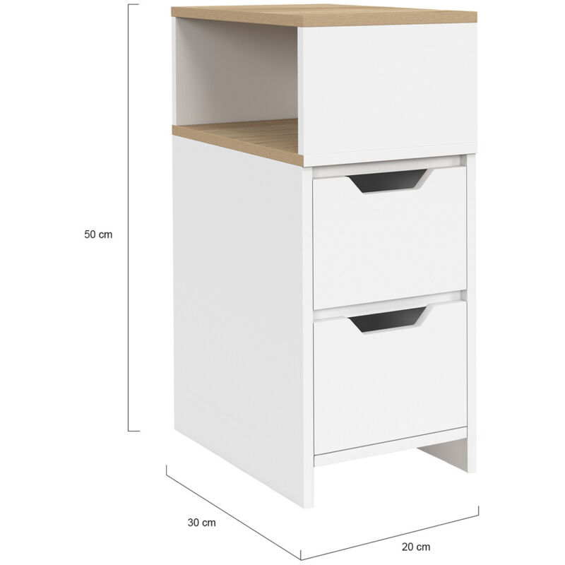 IDMarket Lot De 2 Tables De Chevet Anouk 2 Tiroirs Niche Réversible - Blanc Et Bois
