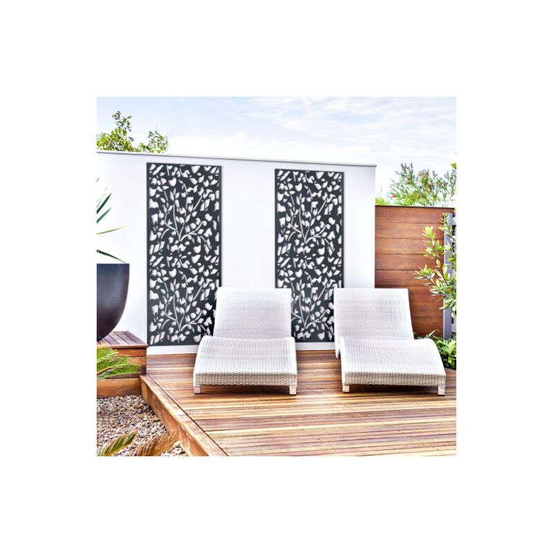 Panneau Décoratif Métal Flower 150x50cm Gris - Pour Terrasse, Mur Ou Occultation, Fixation Multiple