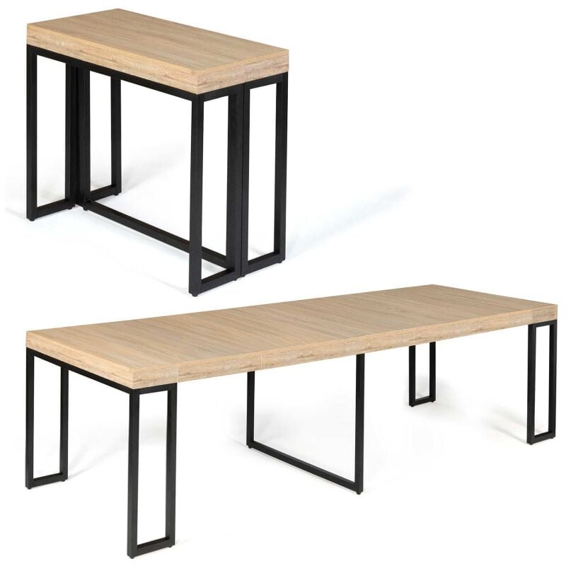 Table à manger ID Market Table console extensible ORLANDO 14 personnes 300  cm bois noir et façon hêtre