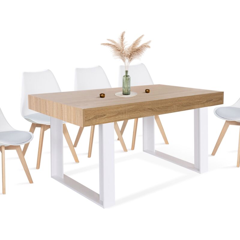 Table à Manger Carrée Blanche Hedvig - Design Scandinave En MDF Et Bois De Hêtre, 70x70 Cm
