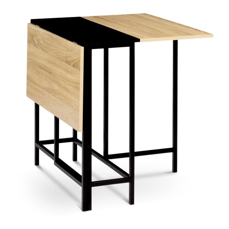 Table console pliante noire plateau bois double rangement - EDI