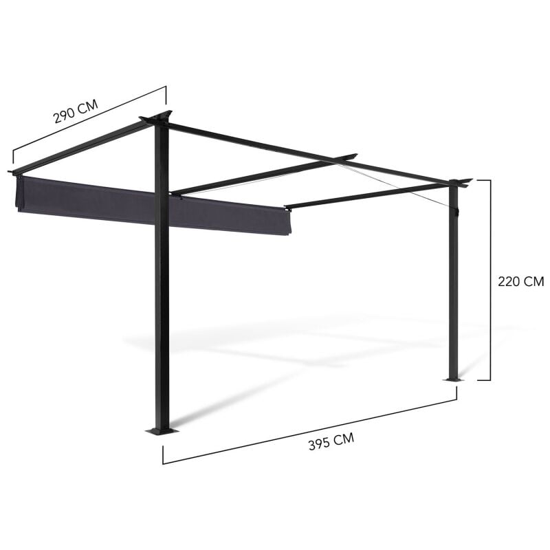 Pergola adossée en acier avec toit rétractable gris 3x4m - ALIA