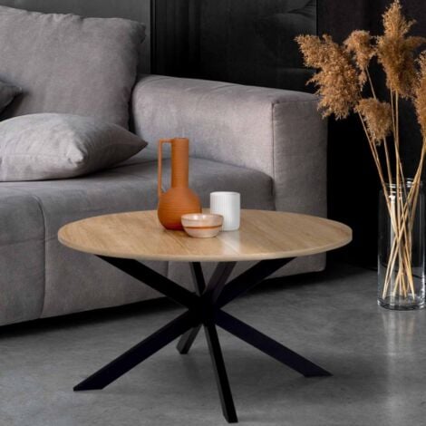 Table basse ronde ALIX pied araignée 70 cm bois et noir