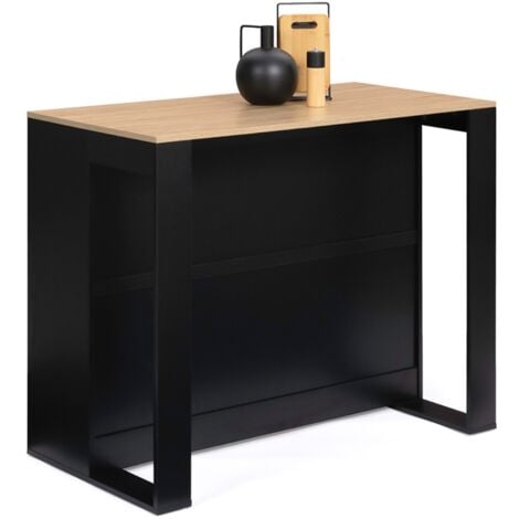 Table de bar îlot JUNO bois noir et plateau façon hêtre