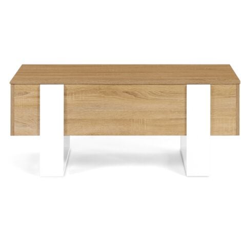 Table basse plateau relevable rectangulaire PHOENIX bois et blanc