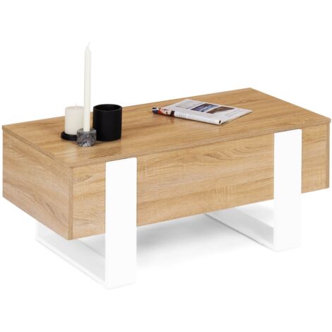 Table basse plateau relevable rectangulaire PHOENIX bois et blanc