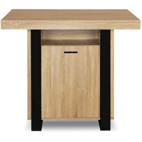 Ilot central PHOENIX 110 cm bois et noir avec rangements