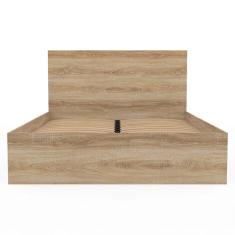 Lit double OMAHA avec tête de lit et sommier 140 x 190 cm façon hêtre