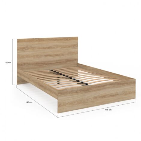 Lit double OMAHA avec tête de lit et sommier 140 x 190 cm façon hêtre