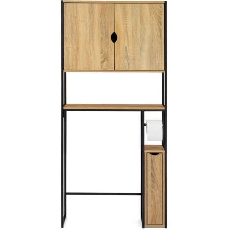 Meuble WC 3 En 1 Design Industriel Bois Foncé DAYTON - Dimensions 79x23x178 Cm