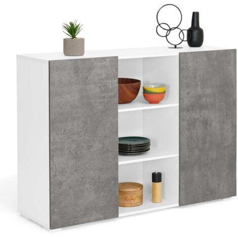 Buffet 110 cm ELI blanc 2 portes effet béton