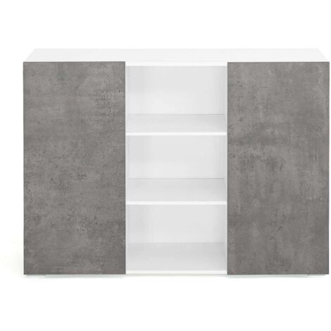 Buffet 110 cm ELI blanc 2 portes effet béton