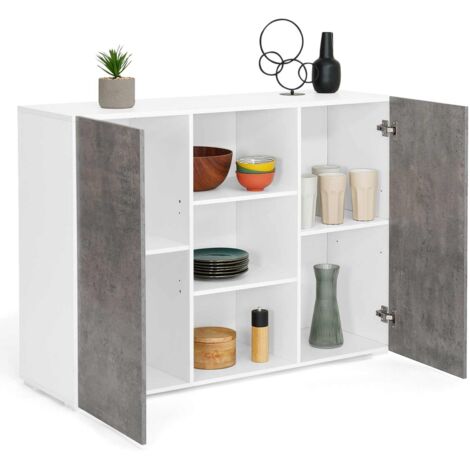 Buffet 110 cm ELI blanc 2 portes effet béton