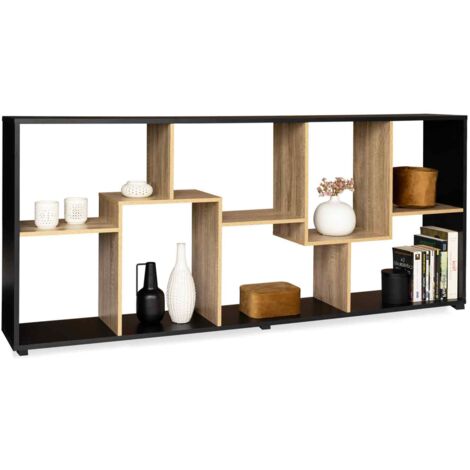 Idmarket – Etagère à double position 161 cm – Bois noir et imitation hêtre – Largeur 25 cm – Hauteur 67,5 cm – Montage facile