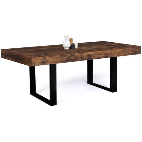 Idmarket – Table à manger rectangle extensible 200 cm – Bois effet vieilli et noir – 10 places – Assemblage facile avec instructions