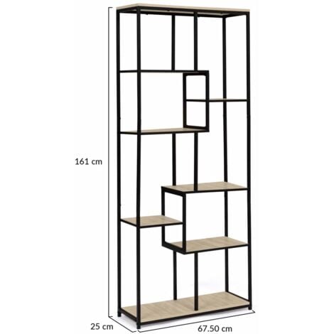 Etagère bibliothèque asymétrique 8 niveaux DETROIT design industriel 161 cm