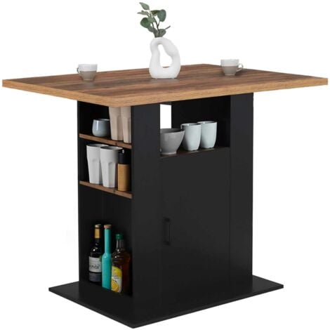 Ilot central UGO 110 cm bois noir et effet bois foncé HAWKINS avec rangements