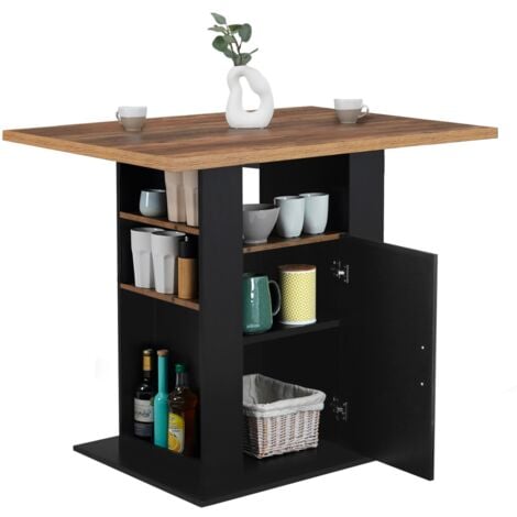 Ilot central UGO 110 cm bois noir et effet bois foncé HAWKINS avec rangements